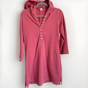 J Crew 2007 Hoodie Dress Women's Size S PINK Cotton‎ knit Henley Button Swim
